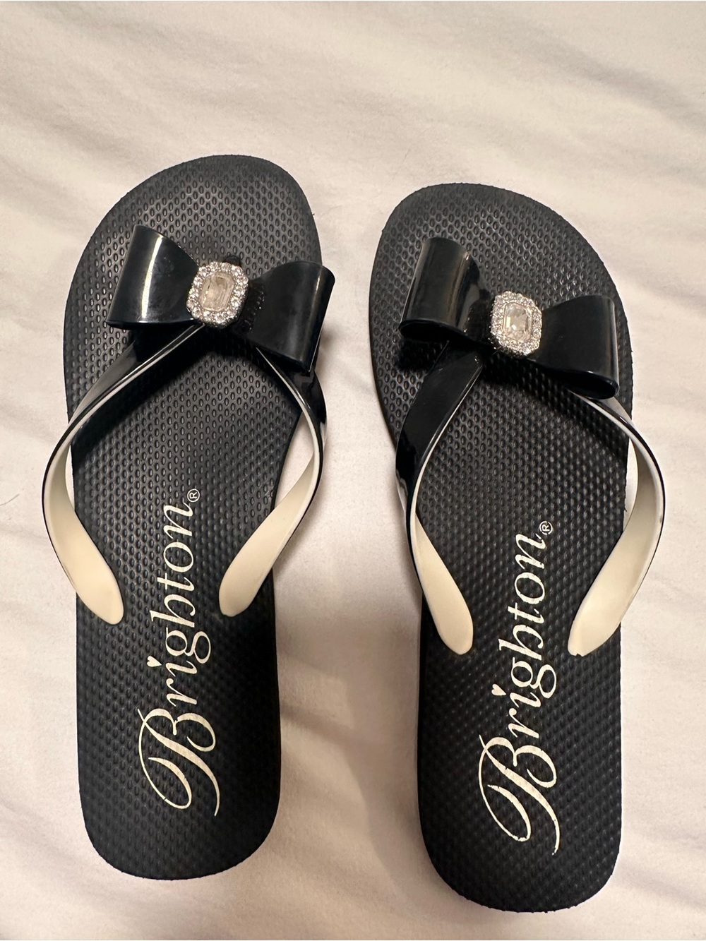 Brighton Black Bow Sandals with Crystal Accent